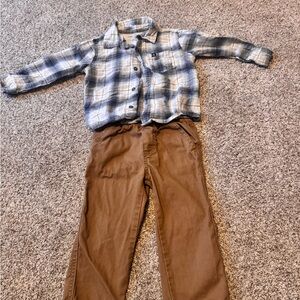 Calvin Klein Plaid Shirt and Brown Pants Set